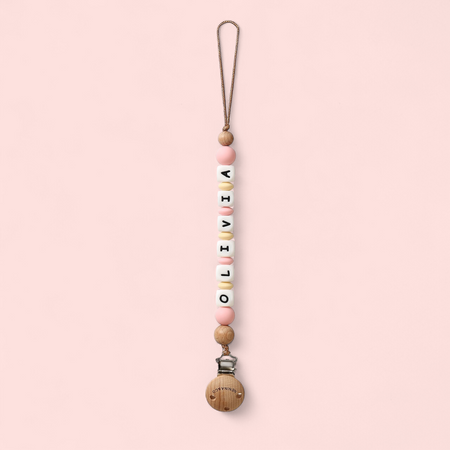 Chupetero Personalizado Rosa pálido con Nombre en Silicona Orgánica | Nenina & Co.