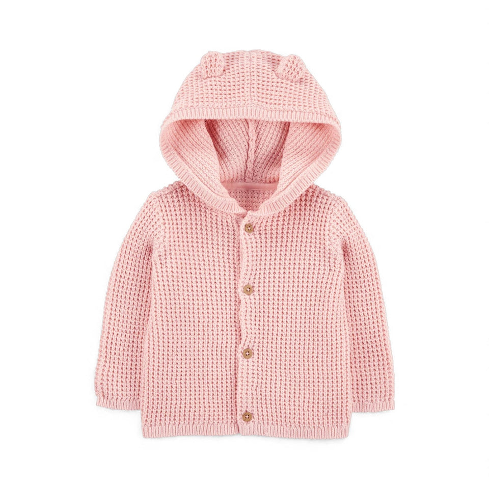 Chaqueta punto canalé capucha diseño oso