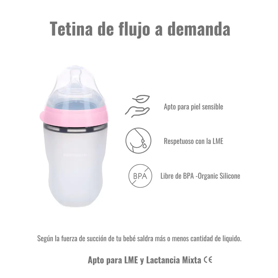 Biberón de silicona Rosa Anticolico de silicona orgánica Nenina & Co