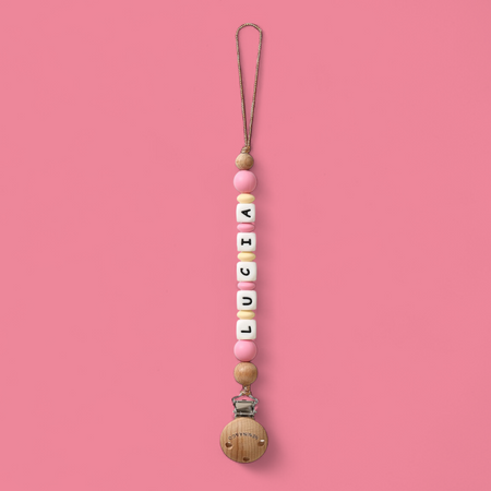 Chupetero Personalizado Rosa chicle con Nombre en Silicona Orgánica | Nenina & Co.