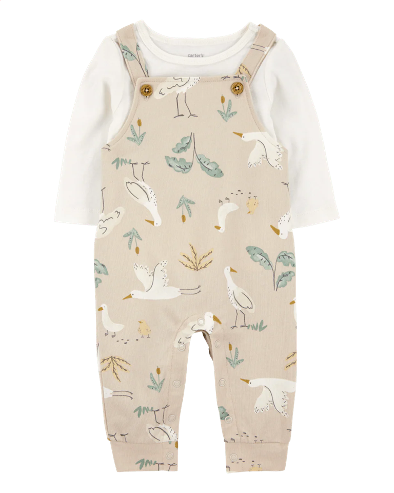 Conjunto dos piezas algodón peto y camiseta diseño aves