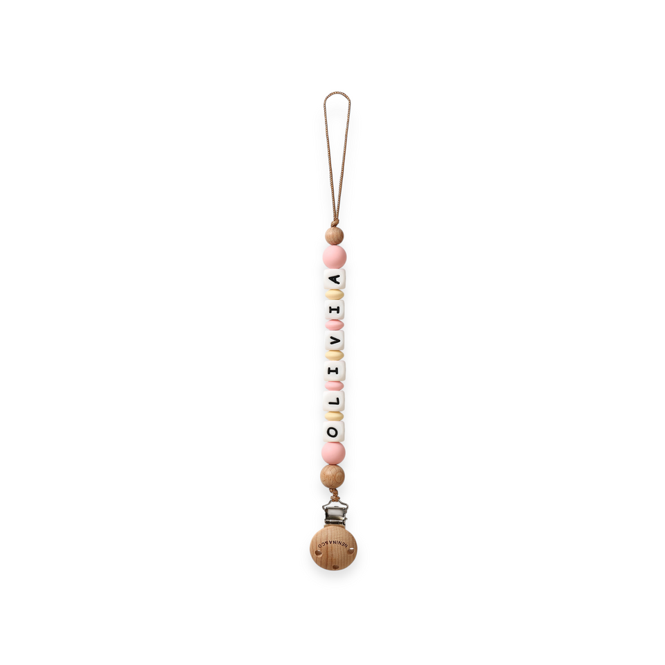 Chupetero Personalizado Rosa pálido con Nombre en Silicona Orgánica | Nenina & Co.