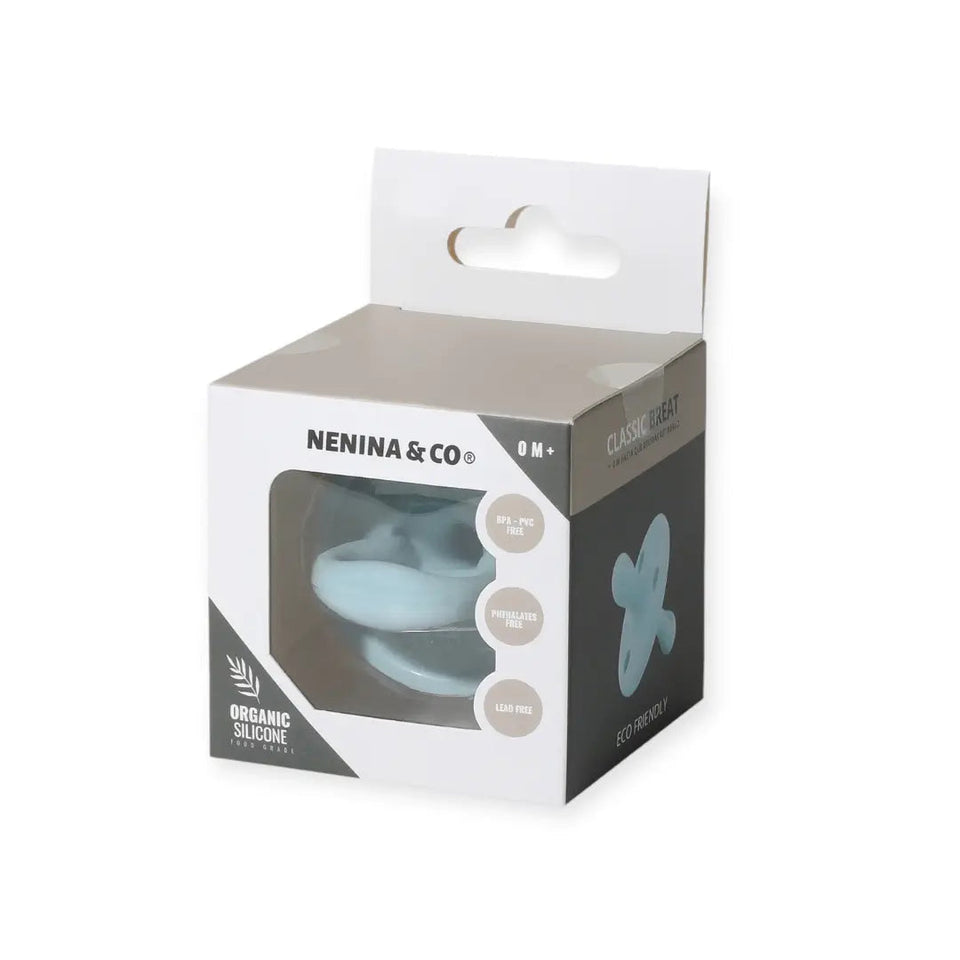 Kit 2 Chupetes Clásicos para Bebé Celeste y Gris | Silicona Orgánica Nenina & Co