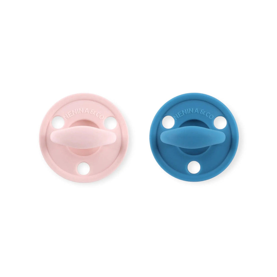 Kit 2 Chupetes Clásicos para Bebé Rosa Pálido y Blue | Silicona Orgánica Nenina & Co