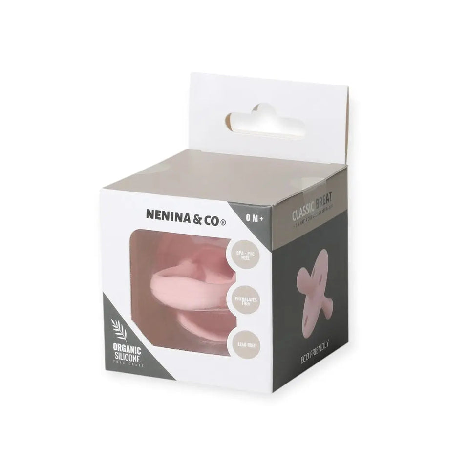 Kit 2 Chupetes Clásicos para Bebé Rosa Pálido y Blue | Silicona Orgánica Nenina & Co
