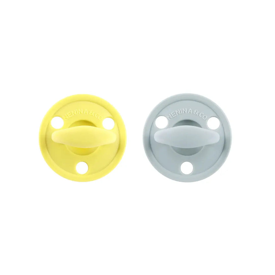Kit 2 Chupetes Clásicos para Bebé Amarillo y Gris | Silicona Orgánica Nenina & Co