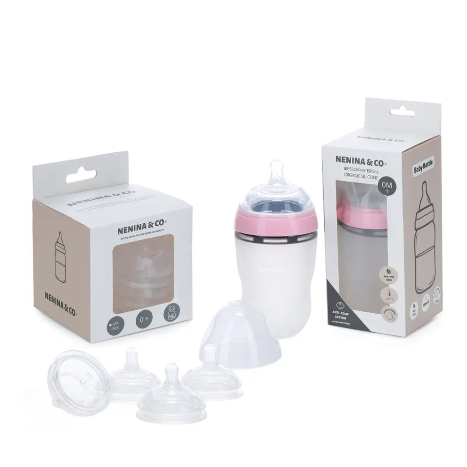 Pack 1 Biberon  Rosa + Repuesto x 4 Tetinas de silicona  Nenina & Co