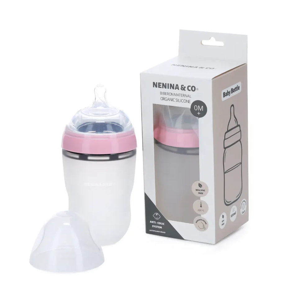 Pack 1 Biberon  Rosa + Repuesto x 4 Tetinas de silicona  Nenina & Co