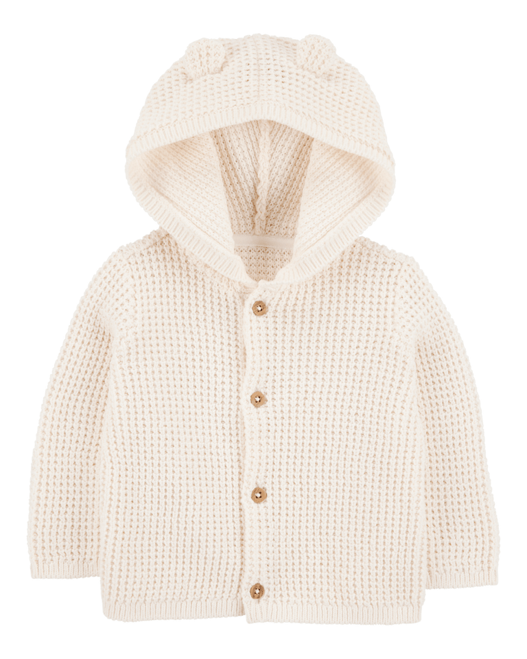 Chaqueta punto canalé capucha diseño oso