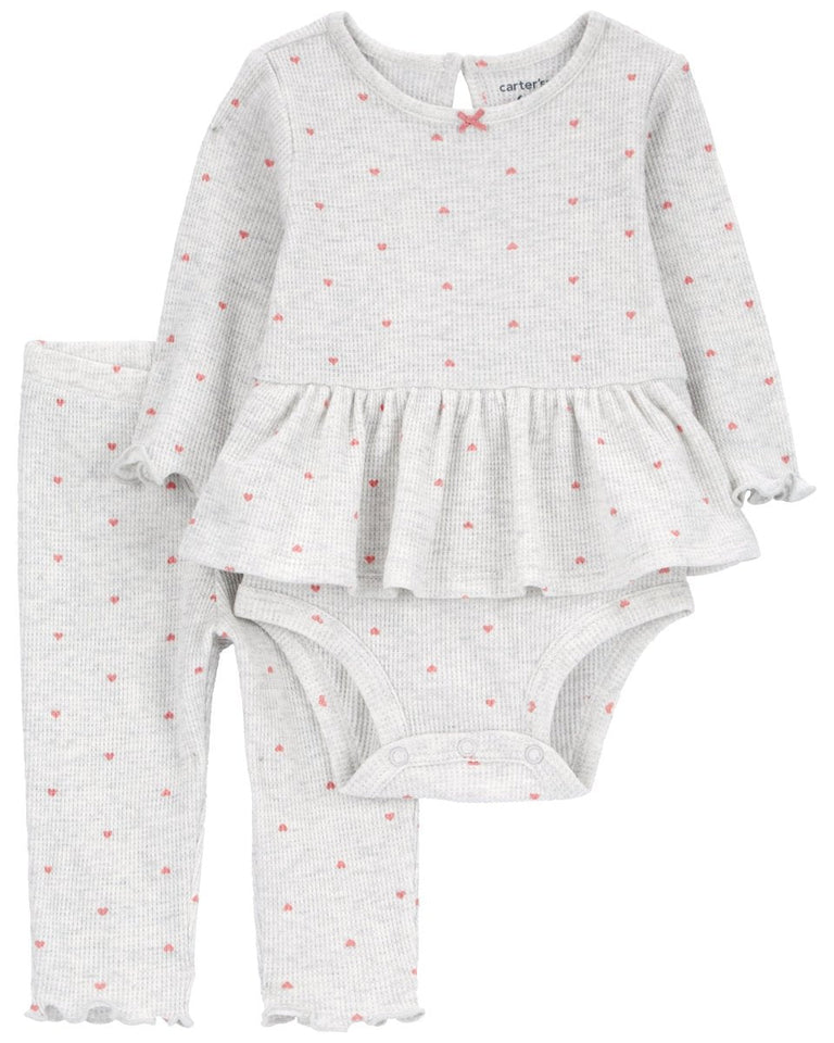 Conjunto dos piezas de algodón térmico, pantalón y body diseño corazones