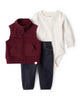 Conjunto 3 piezas body, chaleco rojo y pantalón denim
