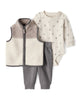 Conjunto 3 piezas chaleco sherpa, body y pantalón neutro