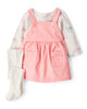 Conjunto 3 piezas con vestido jumper coral y lazos