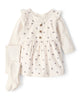 Conjunto 3 piezas con vestido jumper floral de pana