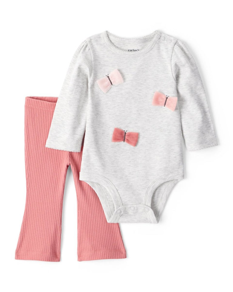 Conjunto dos piezas con body de mariposas y pantalón gris