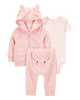 Conjunto tres piezas algodón chaqueta y pantalón terry más body diseño conejita