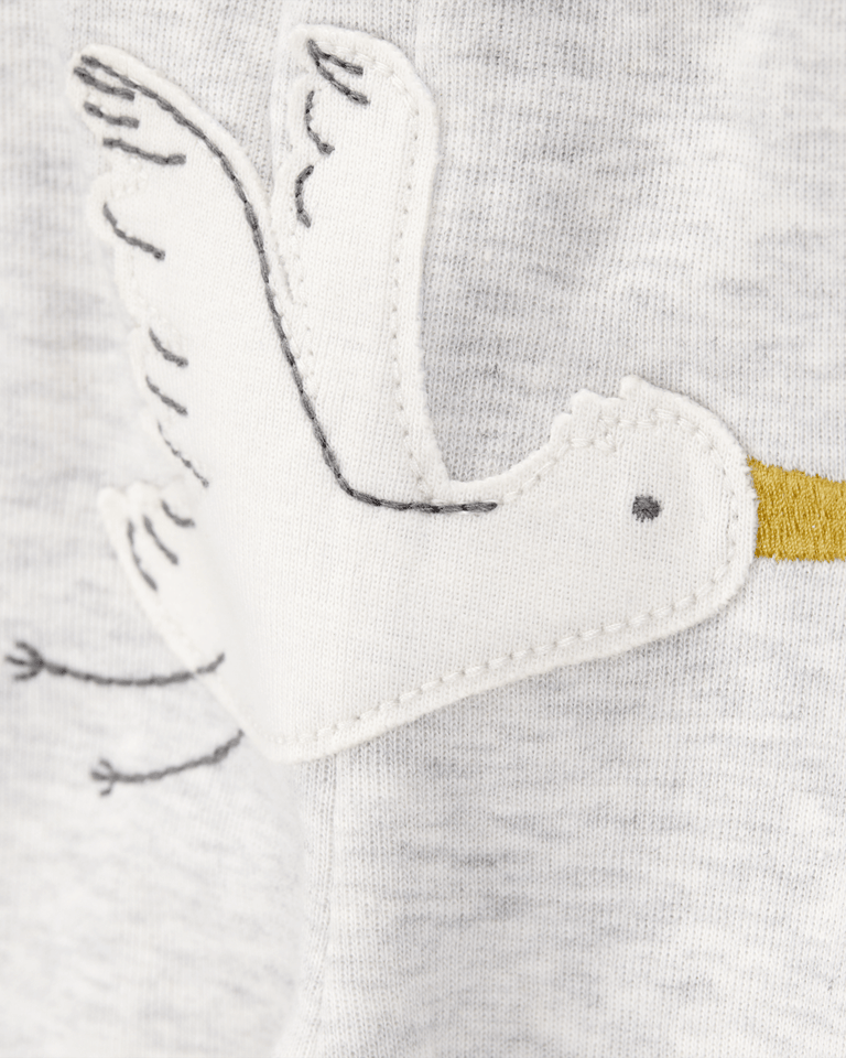 Conjunto tres piezas algodón pantalón y dos bodies diseño aves