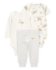 Conjunto tres piezas algodón pantalón y dos bodies diseño aves