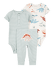 Conjunto tres piezas algodón pantalón y dos bodies diseño dinos