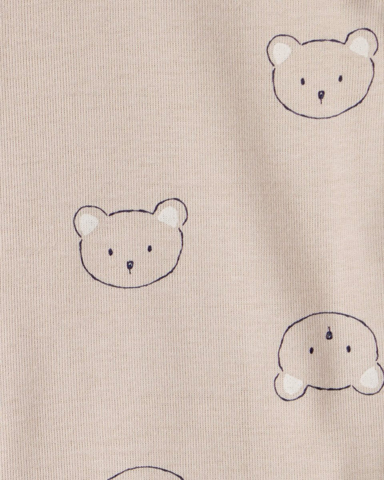 Conjunto tres piezas bodies manga larga y pantalón con oso marrón y blanco