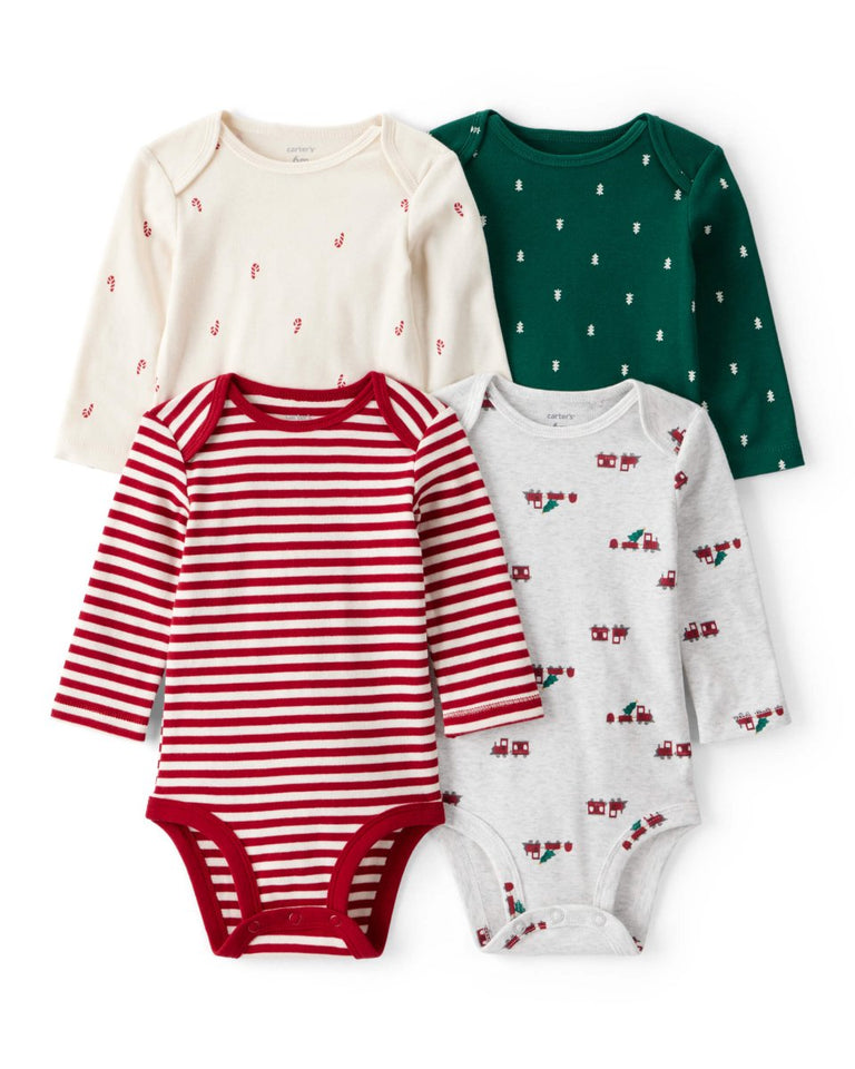Pack 4 bodies de manga larga con estampados navideños