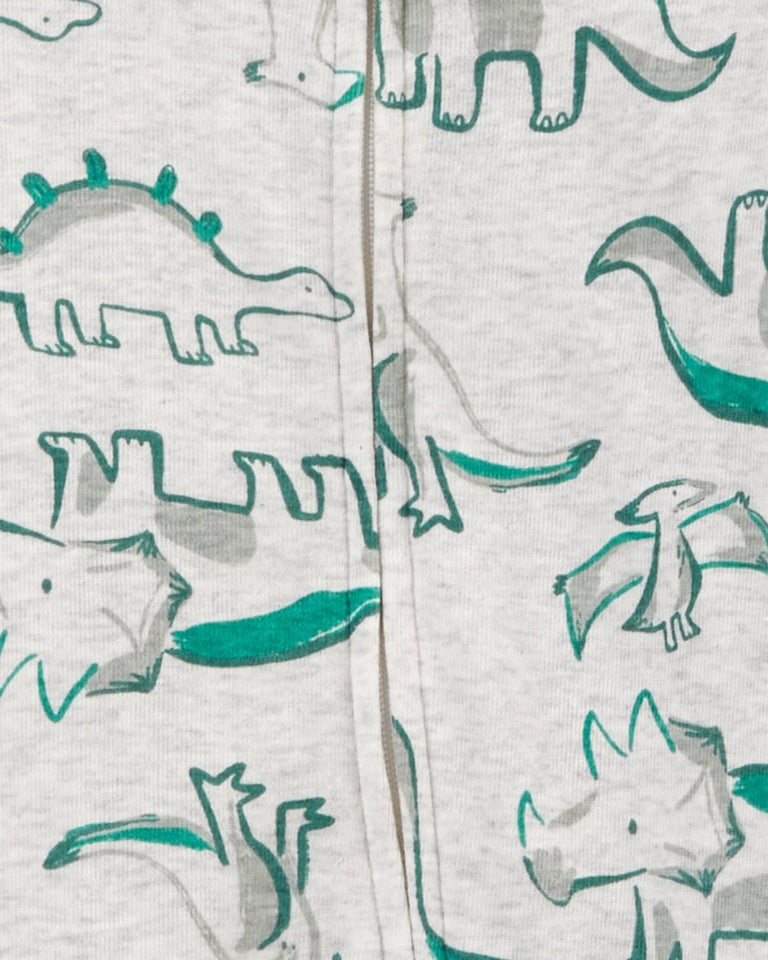 Set de 2 pijamas enterizos de algodón con pies, diseños de dinosaurios y rayas en verde