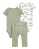 Conjunto tres piezas de algodón pantalón y dos bodies diseño caimán