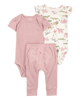 Conjunto tres piezas de algodón, pantalón y dos bodies, diseño elefantes